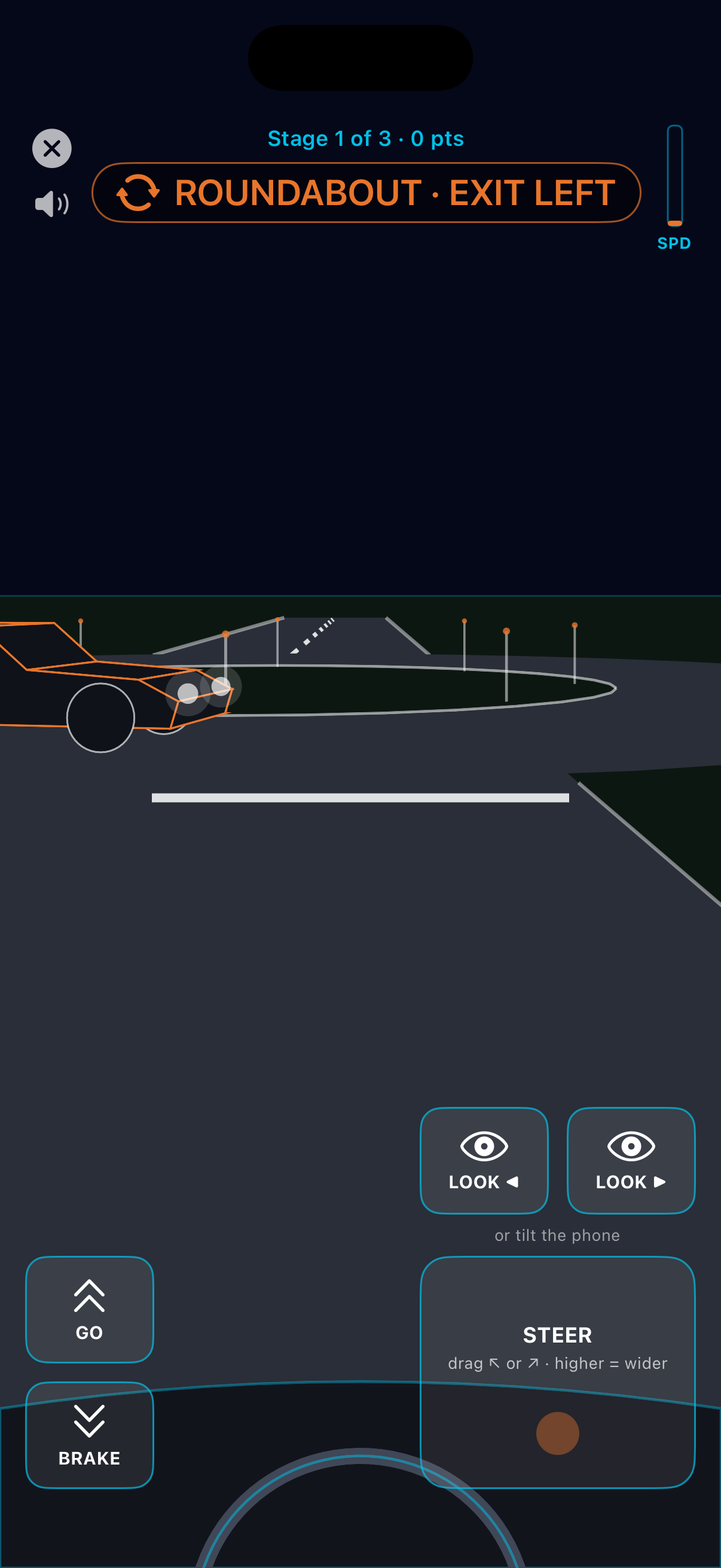 Roundabout drill showing exit guidance